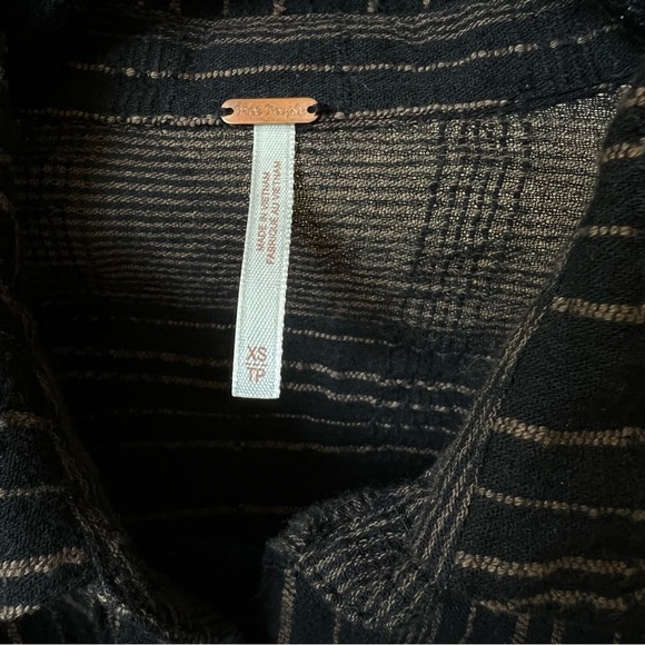 Free People Striped Button Up Tunic Black Brown XS - Picture 7 of 10